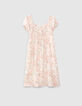 Cremewei&szlig;es M&auml;dchenkleid mit Blumen und Smocks-1