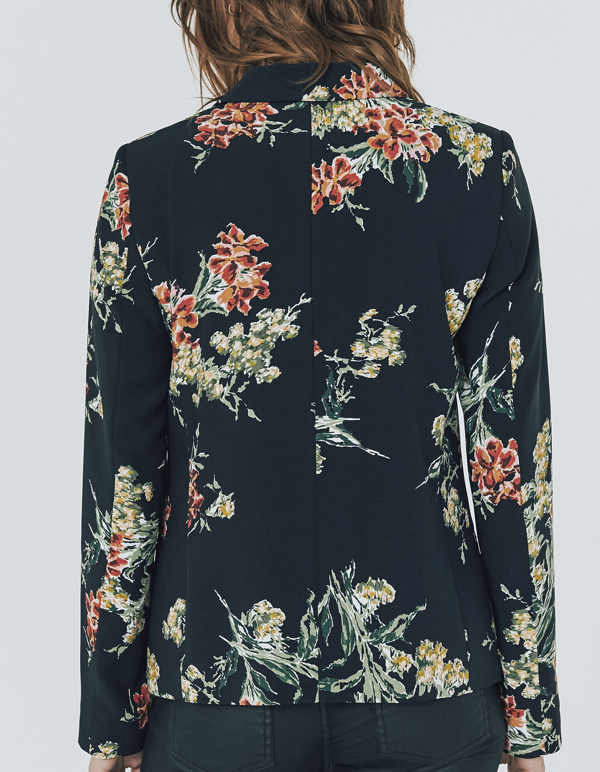 Veste en cr pe noir imprim bouquet de fleurs femme