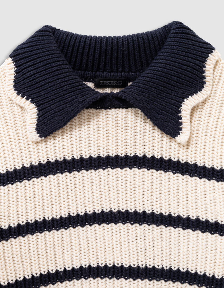 Pull écru tricot col marine lettre sequins fille-3 Pull écru tricot col marine lettre sequins fille-3