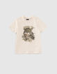 T-shirt écru coton bio tête de léopard garçon-1