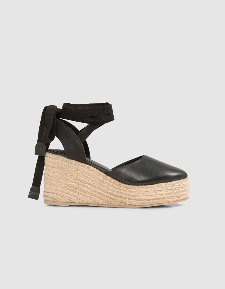 Schwarze Damen-Ledersneakers mit Plateau und Schnürung-1