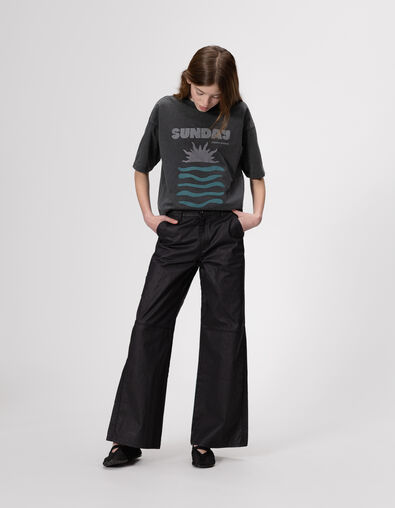 Girls’ grey organic cotton oversized T-shirt with slogan - IKKS