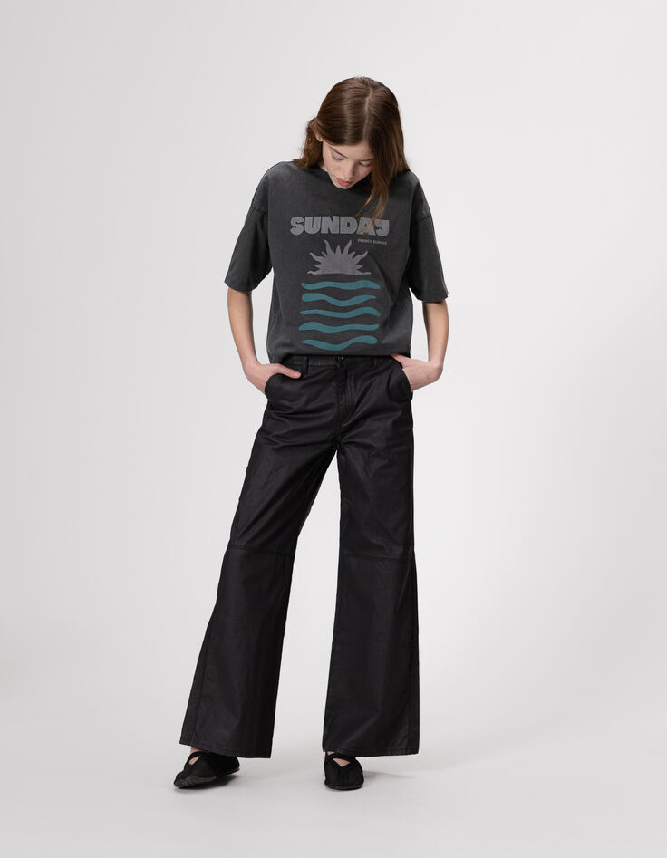 Girls’ grey organic cotton oversized T-shirt with slogan-1