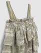 Khaki Mädchentop mit Camouflageprint und Streifen-2