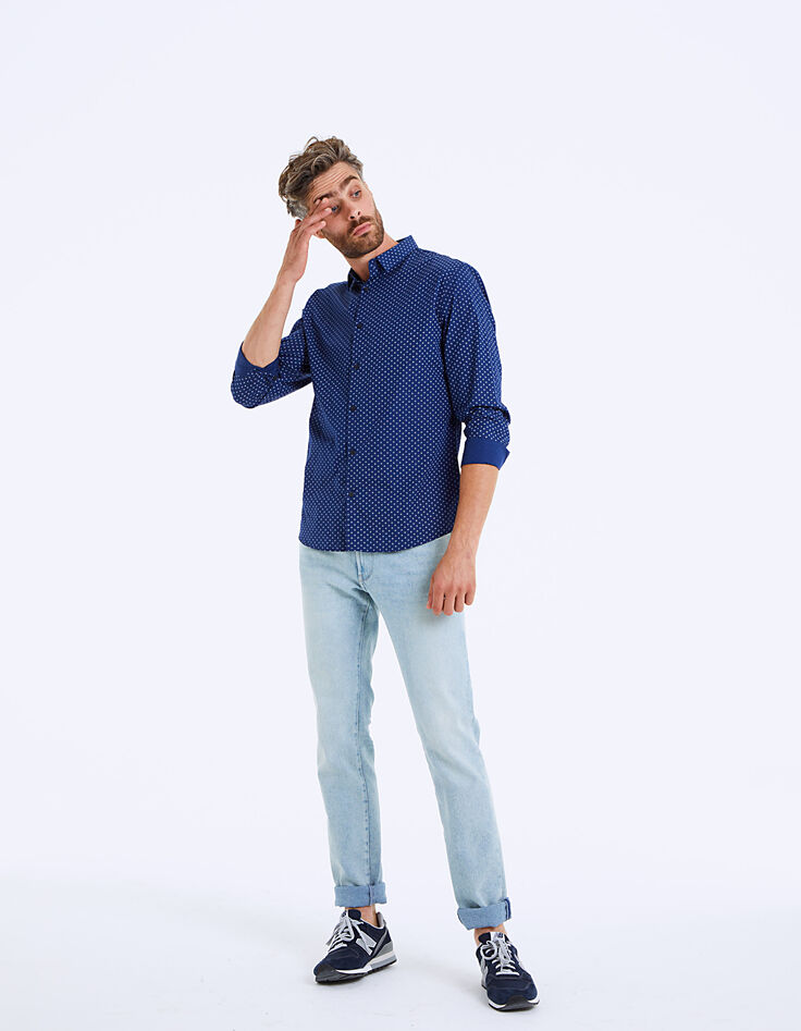 Camisa índigo estampado minimalista Hombre-7