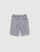 Boys' navy Bermuda shorts with ecru stripes-3