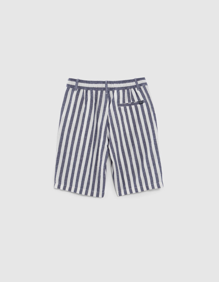 Boys' navy Bermuda shorts with ecru stripes-3