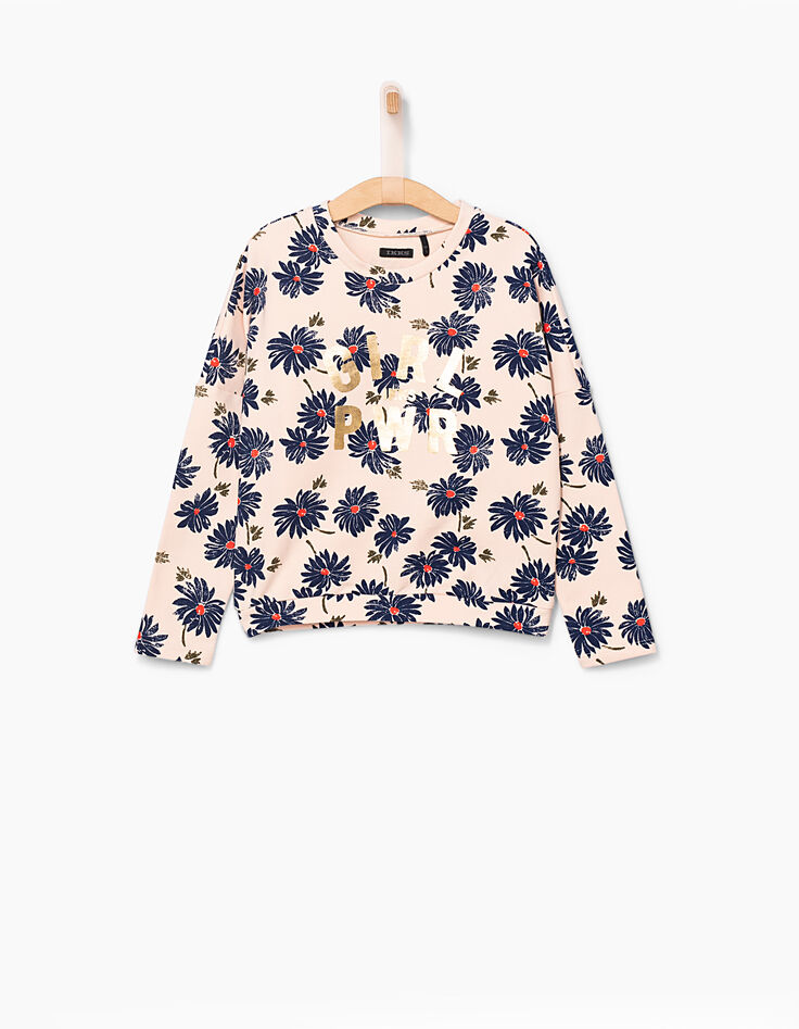 Sweat rose poudré imprimé fleurs GIRL PWR fille-1