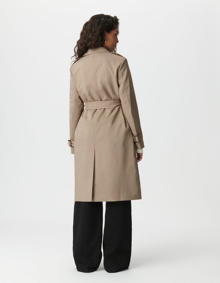 Trench largo camel pata de gallo mujer-3 Trench largo camel pata de gallo mujer-3