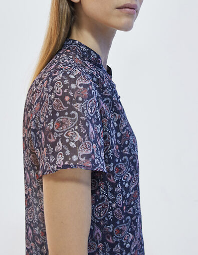 Kurz&auml;rmeliges Damenvoiletop mit Metallic-Paisley-Print - IKKS