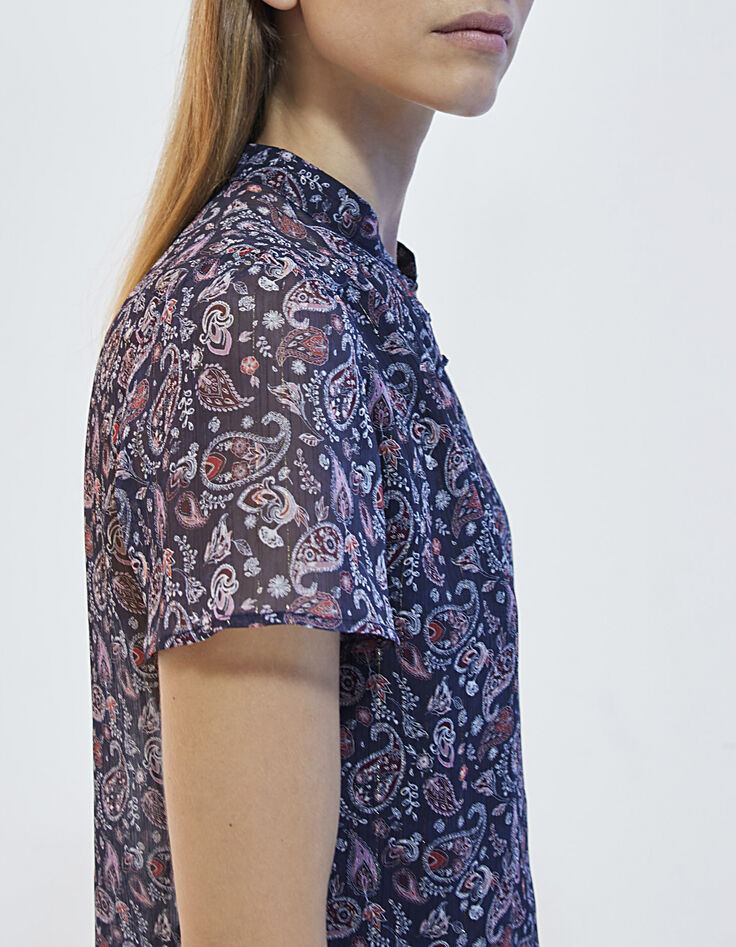 Kurz&auml;rmeliges Damenvoiletop mit Metallic-Paisley-Print-1