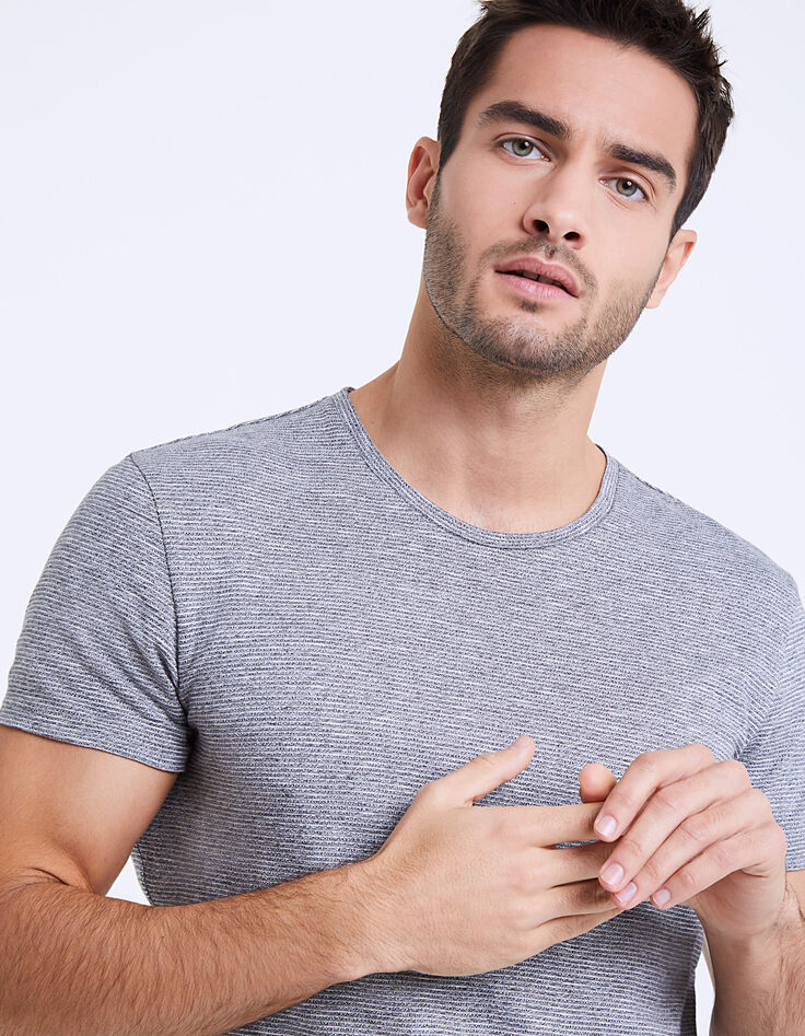 Graues, fein gestreiftes Herren-Mouliné-T-Shirt-5