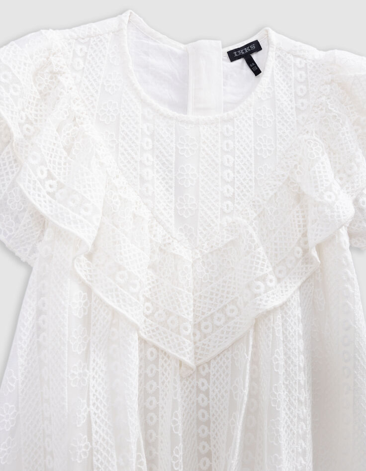 Robe écrue dentelle plastron volanté fille-3