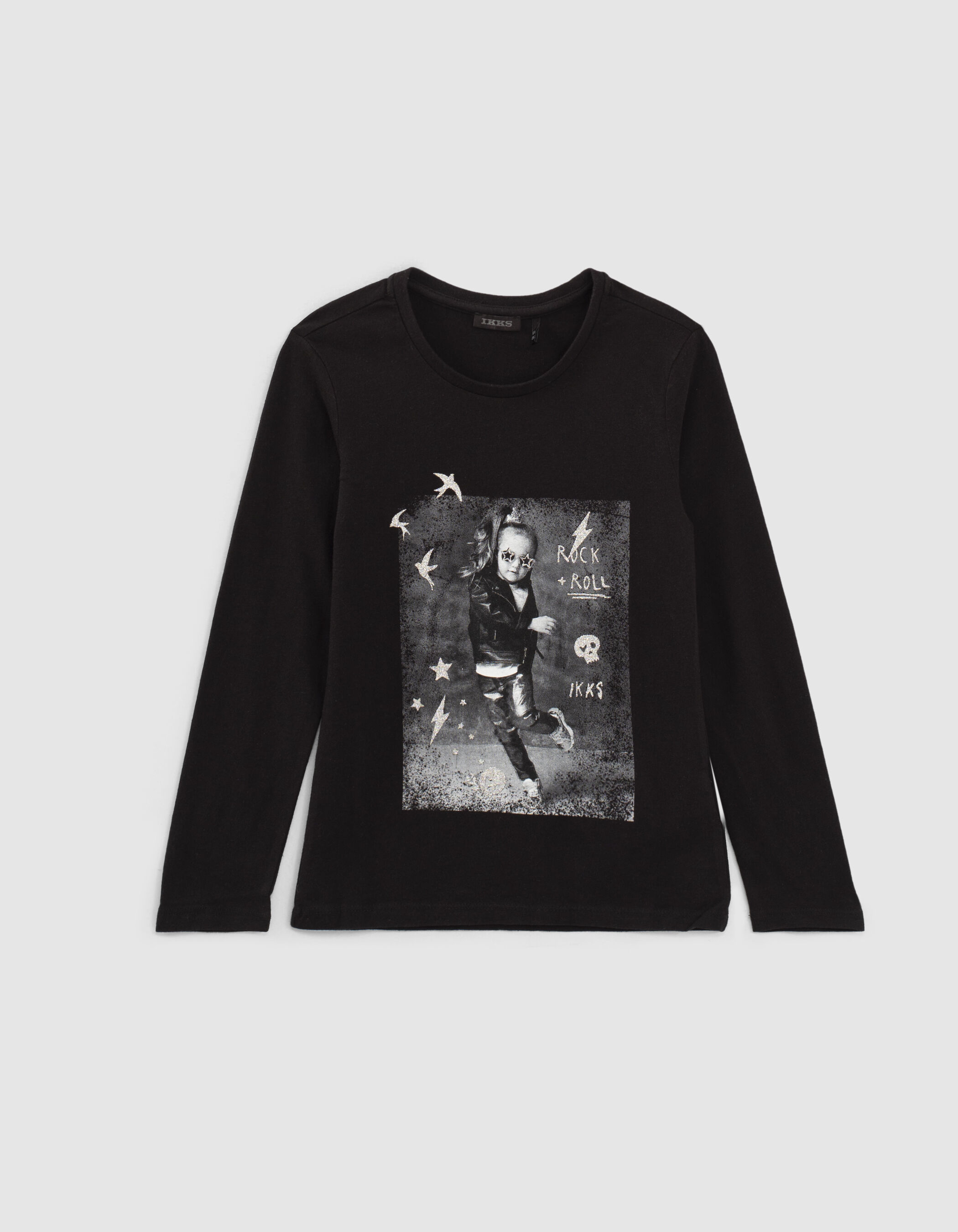 Girls black T shirt with mini rock chick image