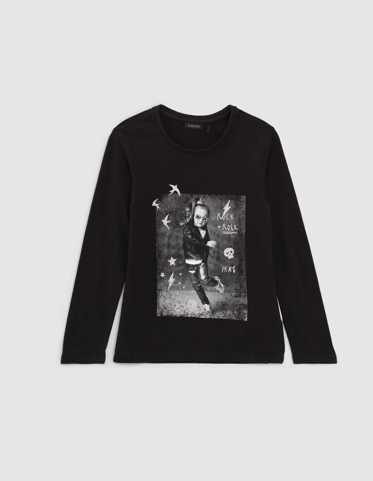 Schwarzes M&auml;dchenshirt mit Mini-Rockerin-1