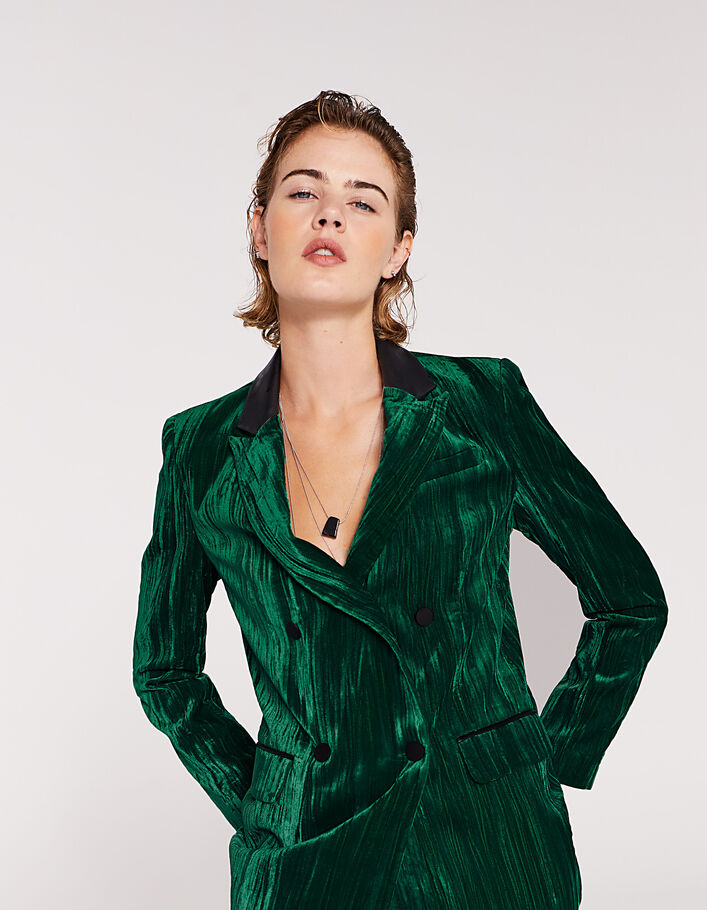 Veste en velours froissé vert col en matière enduite femme - IKKS