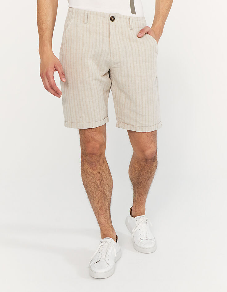 Bermuda SLIM krijt gestreept gemengd linnen Heren-1