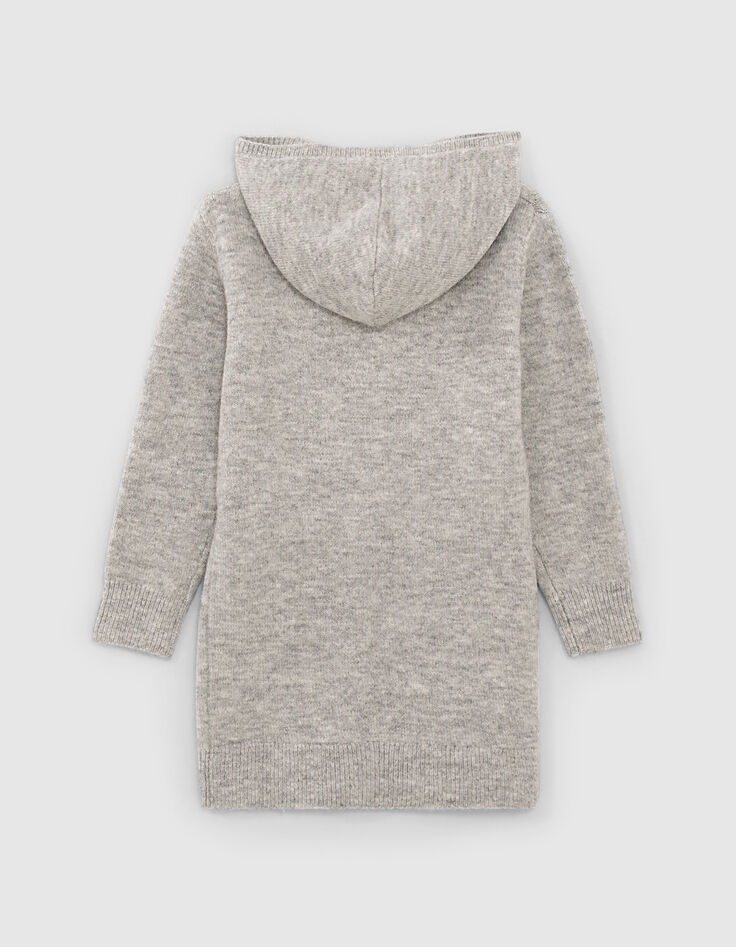 Girls' mid-grey marl knit hooded dress-4 Girls' mid-grey marl knit hooded dress-4