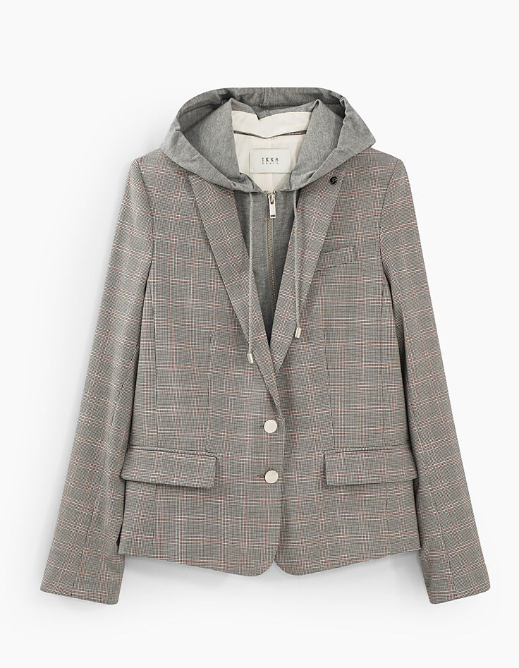 Veste tailleur prince de galles à capuche amovible femme-1