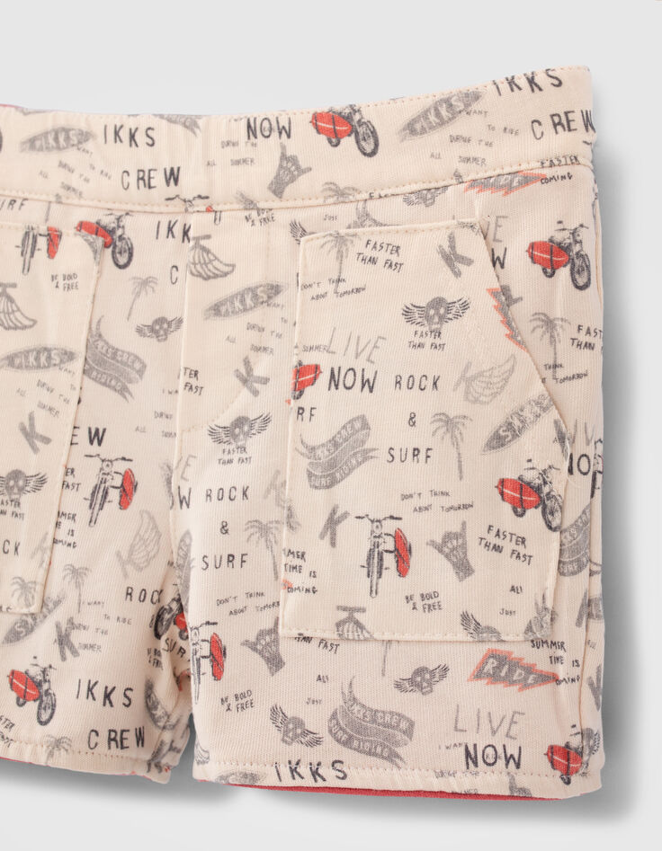 Baby boys' red and rock print reversible Bermuda shorts-5