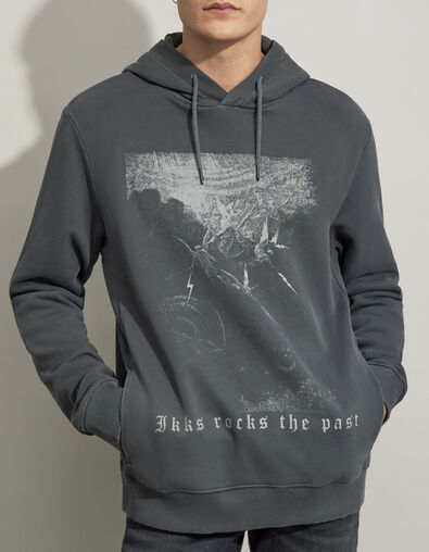 Men’s black rock engraving image hoodie - IKKS