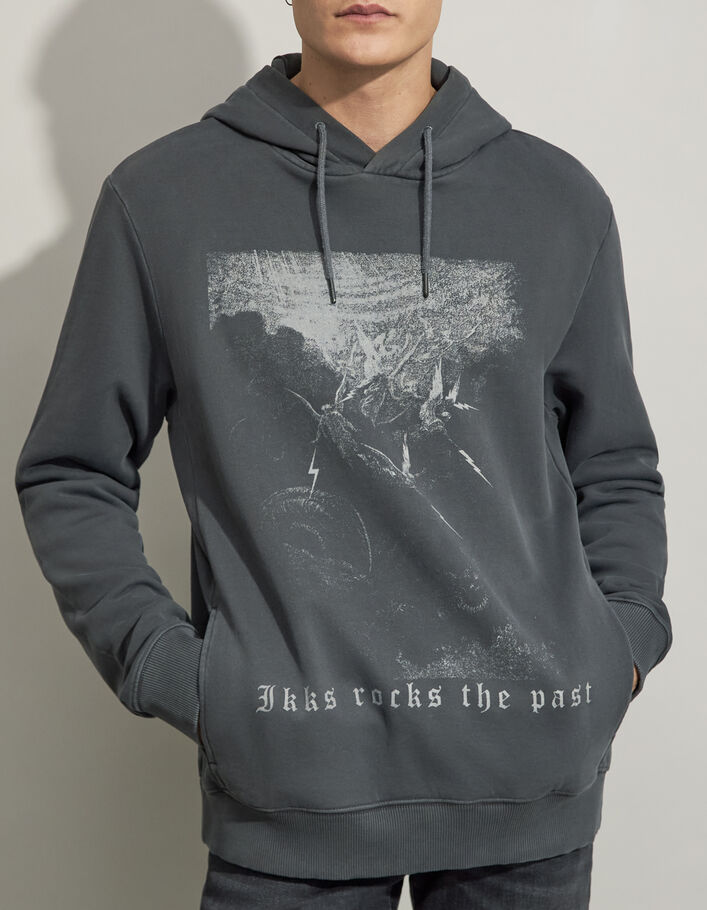 Men’s black rock engraving image hoodie - IKKS