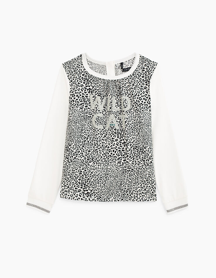 Girls’ off-white Wild Cat leopard print+embroidery T-shirt-1