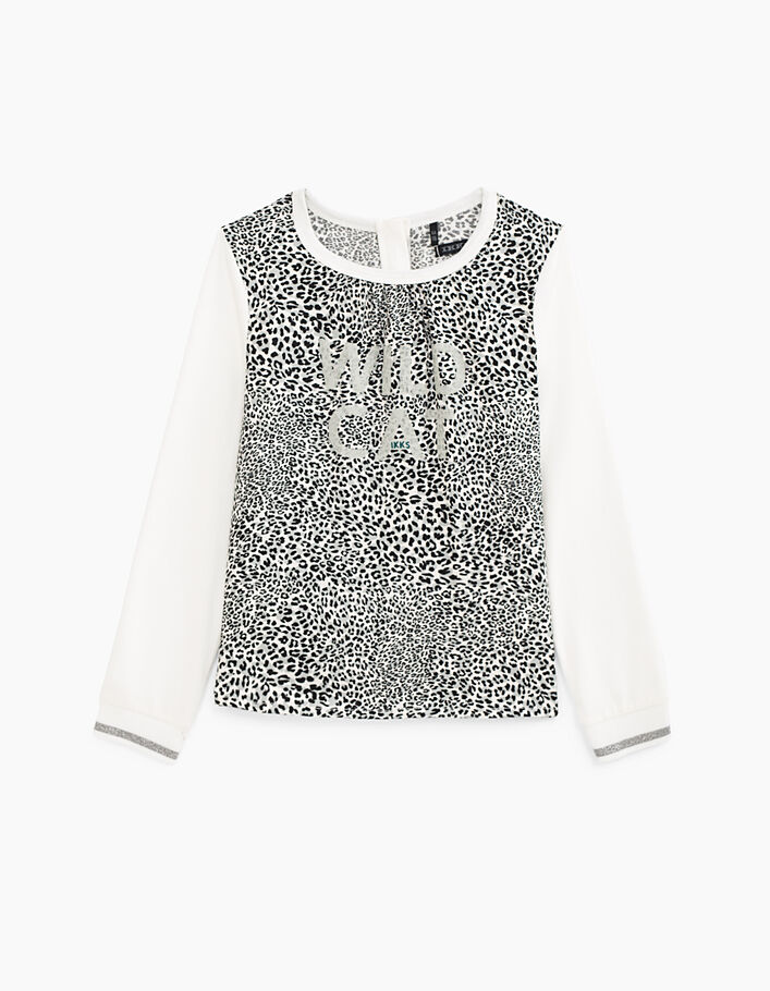 Girls’ off-white Wild Cat leopard print+embroidery T-shirt - IKKS