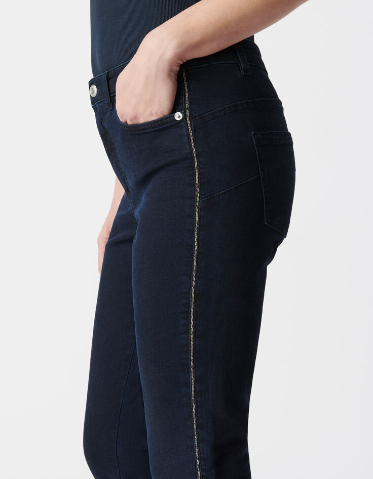 Women's slim dark blue chain back jeans-12