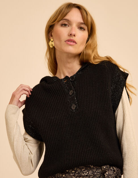 Pull &agrave; capuche noir tricot sans manches I.Code