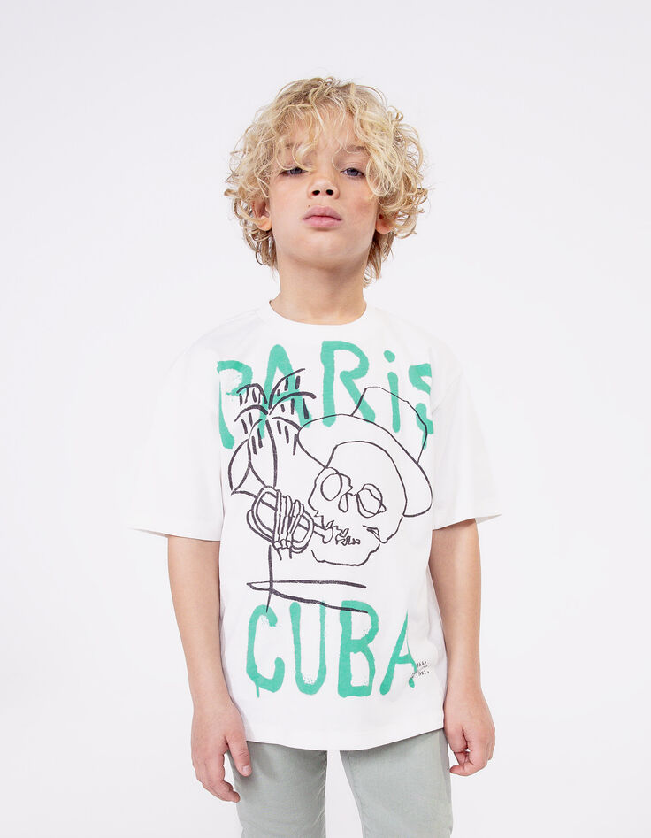 T-shirt blanc coton bio visuel trompettiste gar&ccedil;on-7