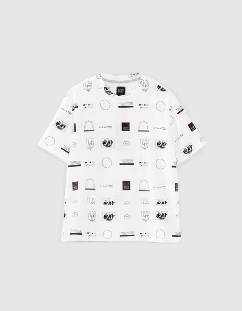 Boys’ white organic cotton loose T-shirt with logos - IKKS