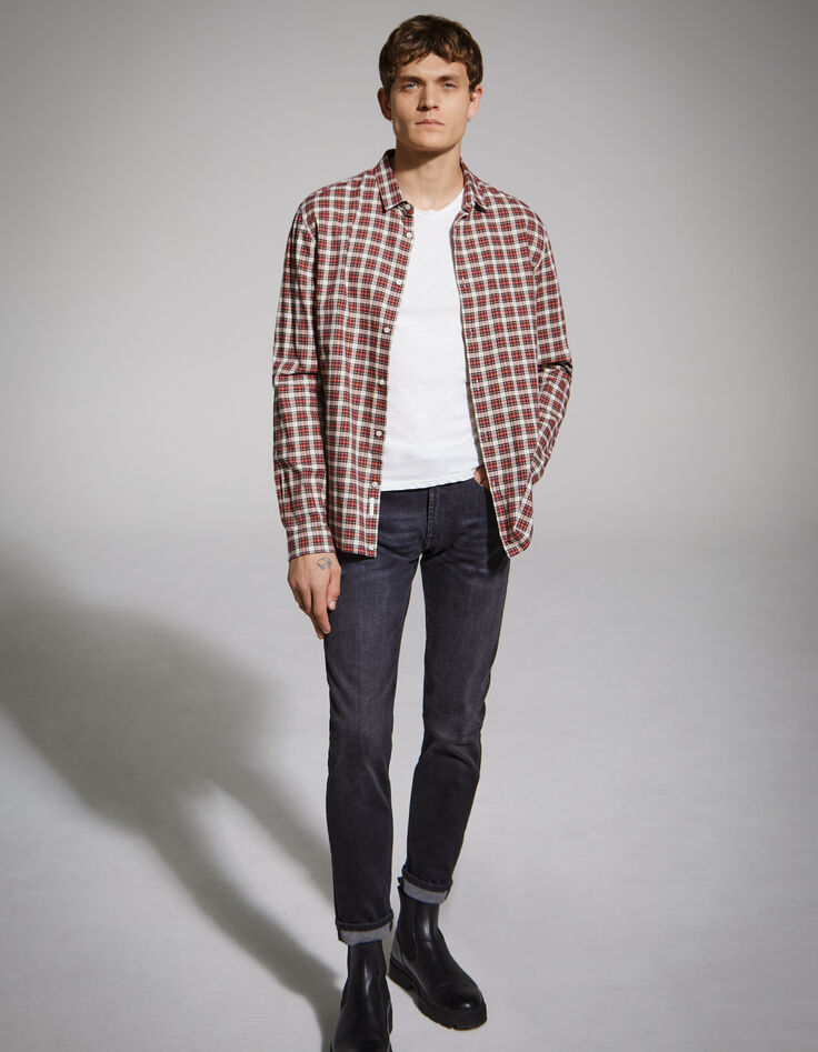Chemise SLIM rouge &agrave; motif carreaux Homme-5