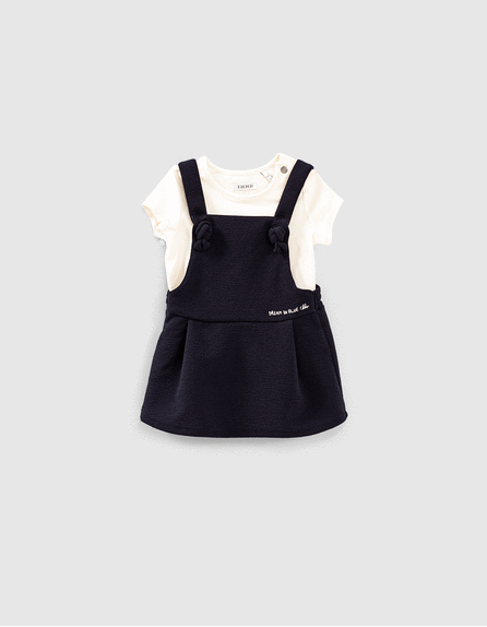 Ensemble navy jurk en ecru T-shirt babymeisjes