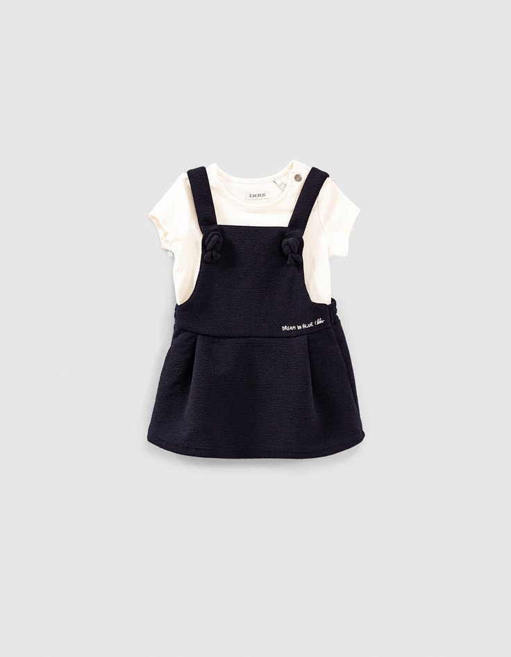 Ensemble robe navy et tee-shirt écru bébé fille-1 Ensemble robe navy et tee-shirt écru bébé fille-1