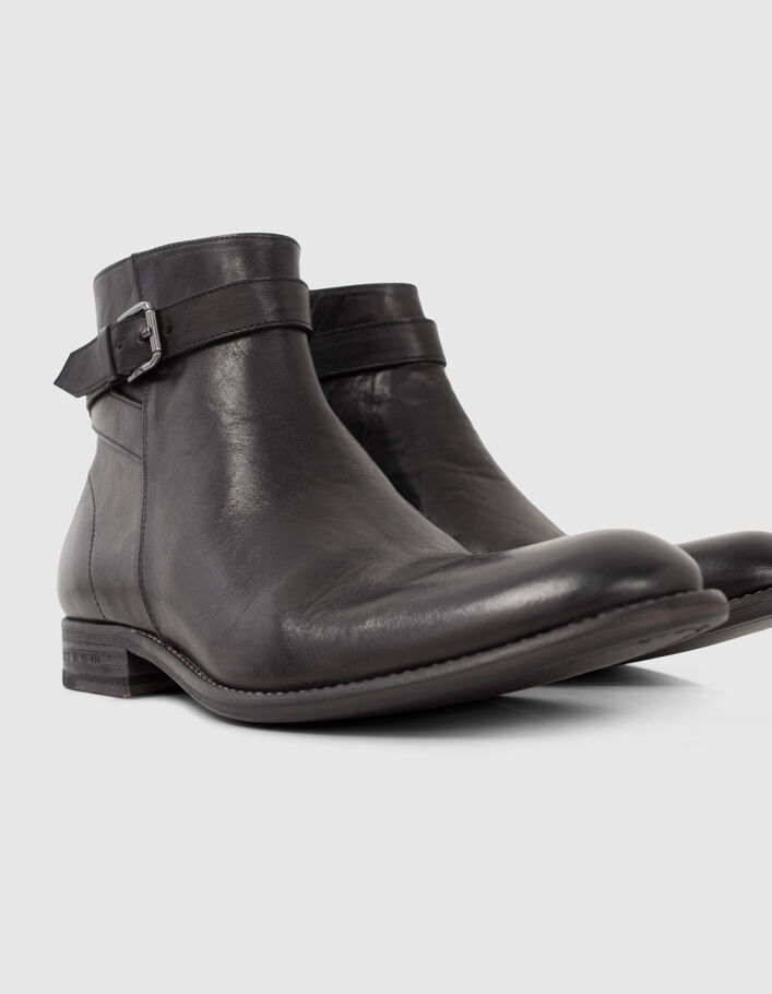 Men’s black leather boots with buckled strap-7