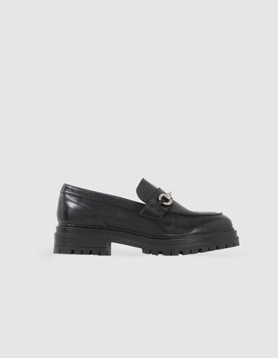 Women’s black leather moccasins with lugged soles - IKKS