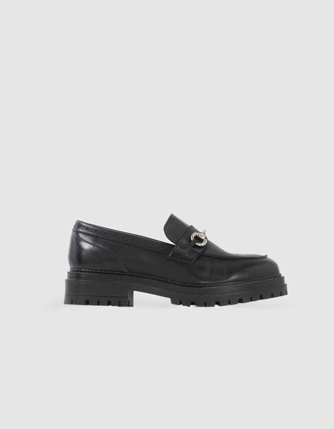 Mocassins noirs cuir semelles crantées Femme - IKKS