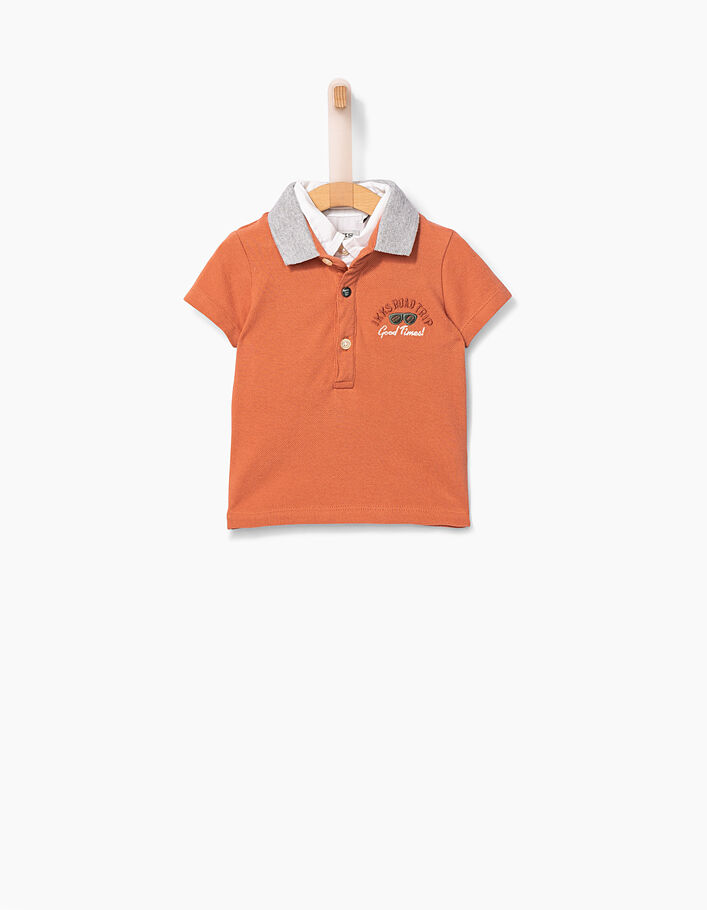 Rotbraunes Baby-Poloshirt, Trompe l‘oeil-Kragen - IKKS