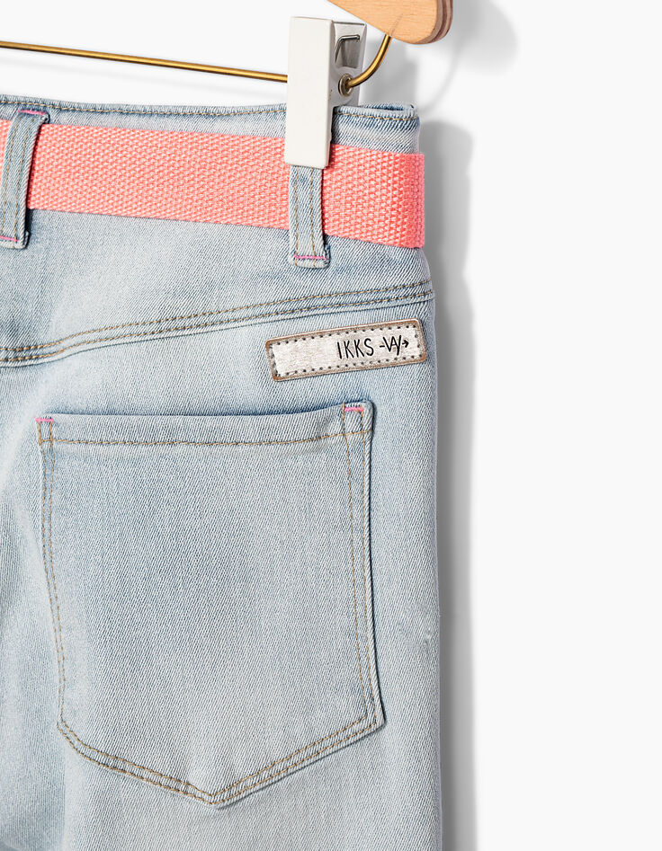 Girls' white blue mom jeans with neon belt-5