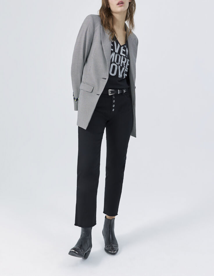 Tee-shirt noir avec message typo délavée femme-4 Tee-shirt noir avec message typo délavée femme-4