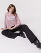 Sweat rose cropped à capuche message pailleté fille-2