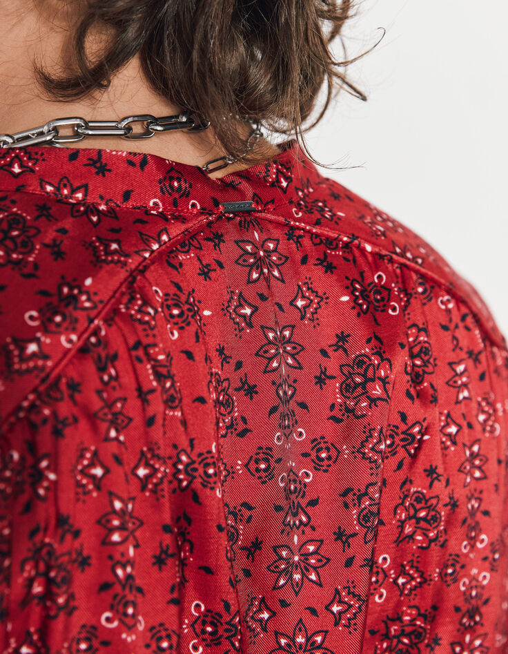 Robe longue boutonnée viscose imprimé bandana rouge femme-5