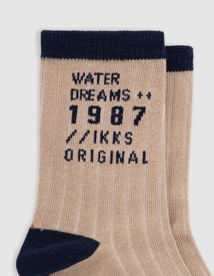 Boys' navy, beige and water green striped socks-5