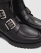 Women's black leather 3 buckle rangers boots-4