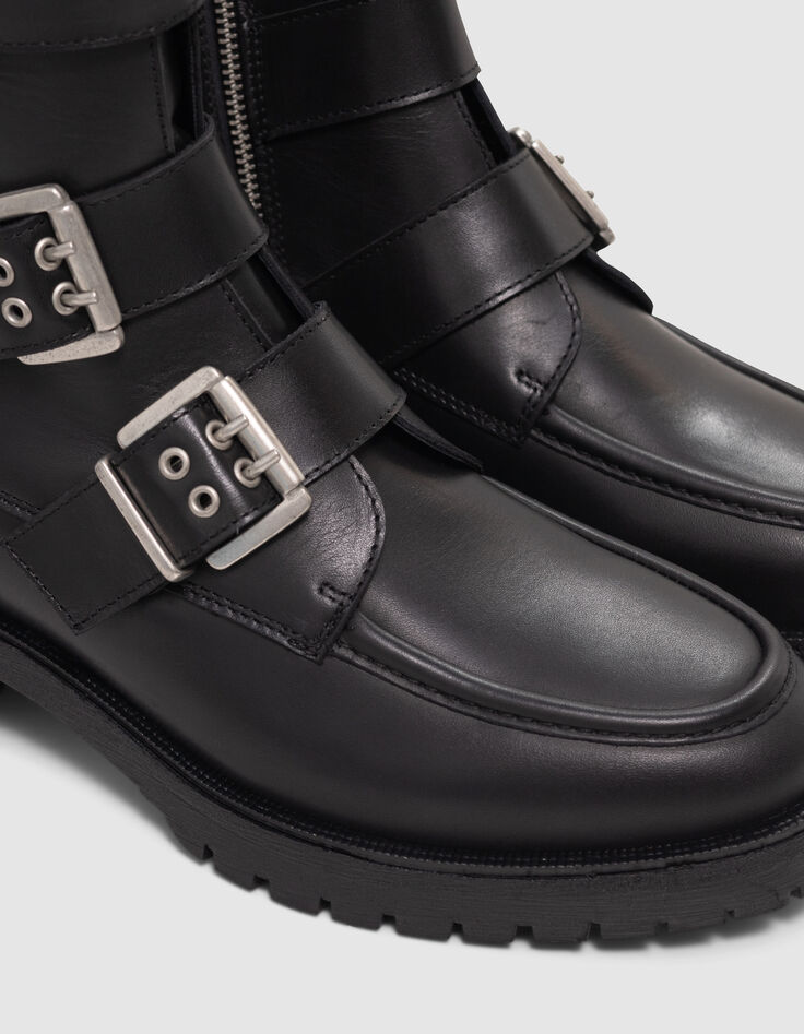 Women's black leather 3 buckle rangers boots-4