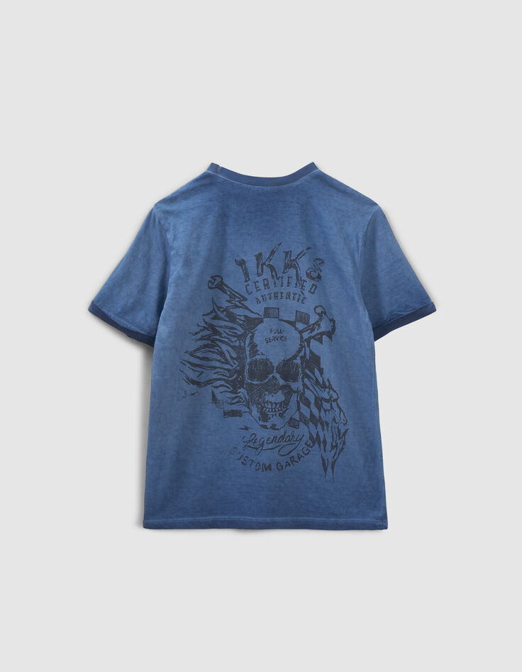 Blaues Jungen-T-Shirt mit Totenkopf auf Flagge hinten-2