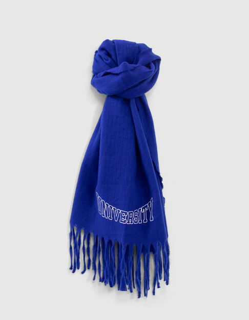Girls’ electric blue wool fabric scarf, contrasting print 