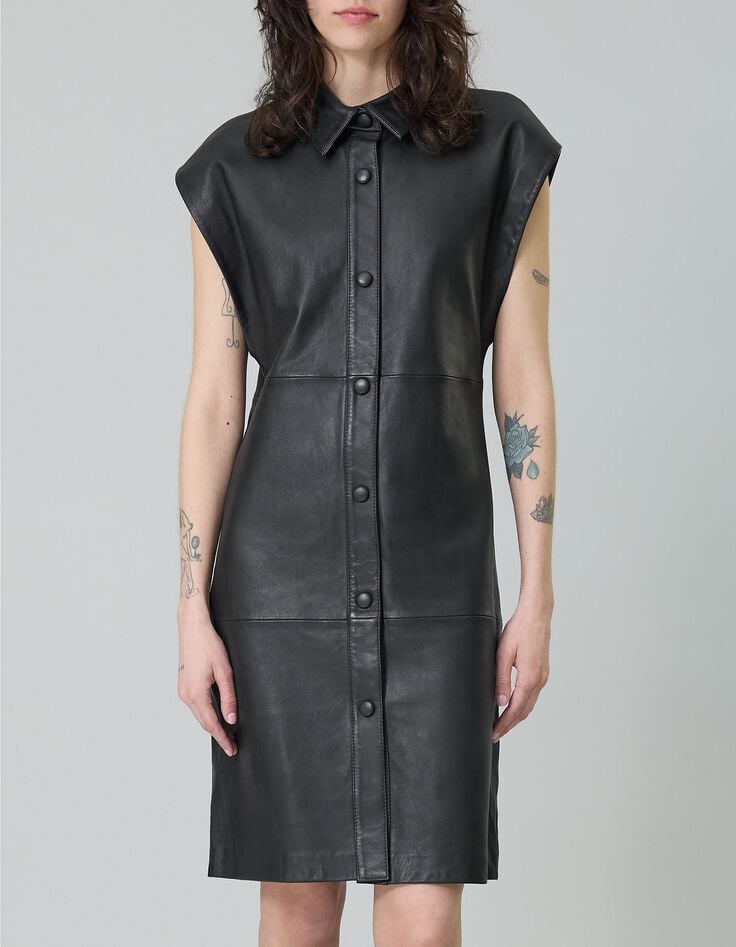 Pure Edition-Vestido sin mangas de cuero negro para mujer-2 Pure Edition-Vestido sin mangas de cuero negro para mujer-2