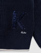 Jersey azul punto cuello crudo letra lentejuelas niña-4